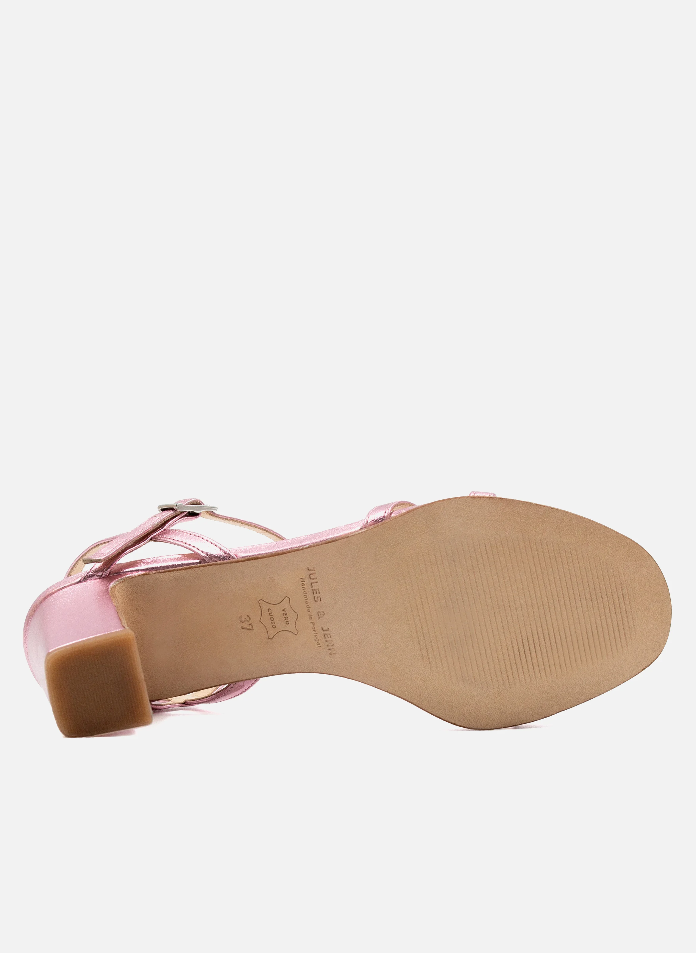Sandales talon épurées cuir métallisé | Rose