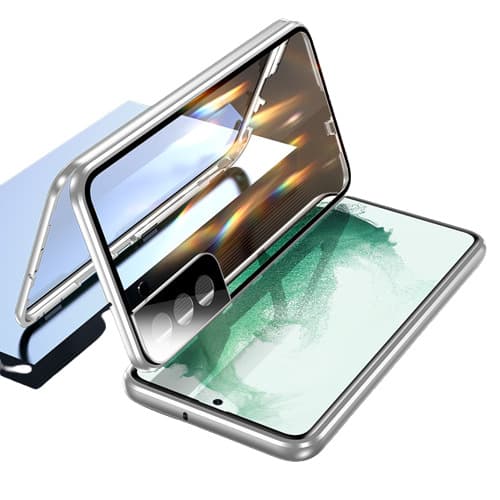 Magnetisk dobbeltsidet telefoncover i hærdet glas Sølv Samsung S23 Plus