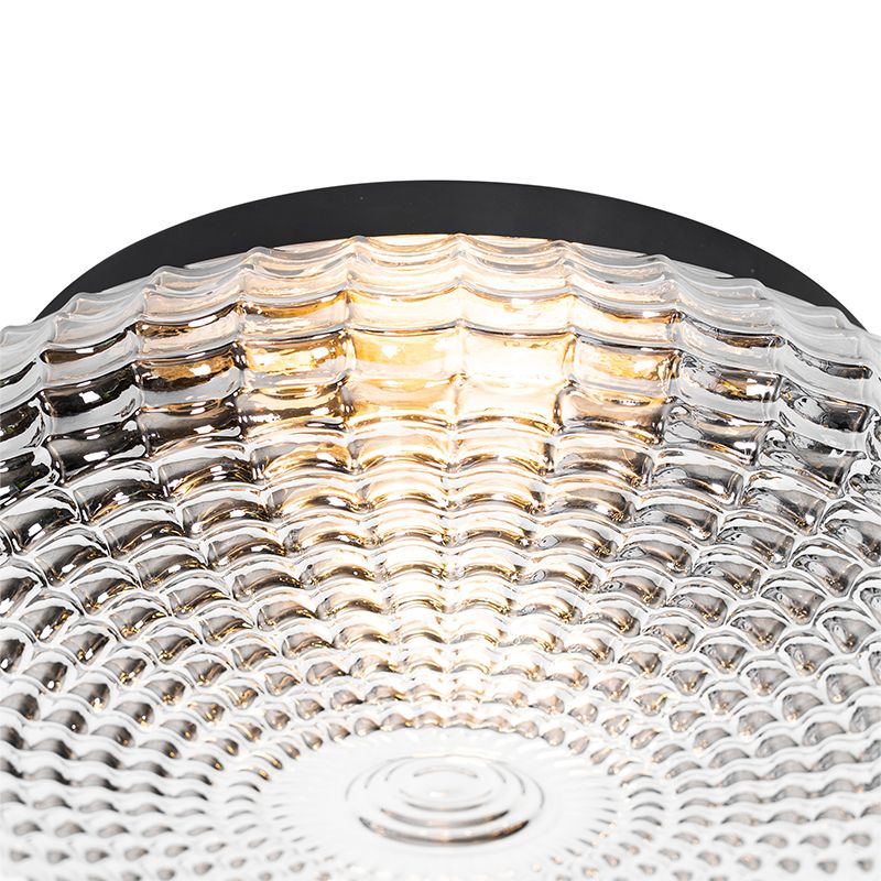 Klassieke plafondlamp zwart met smoke glas 35 cm IP44 - Nohmi