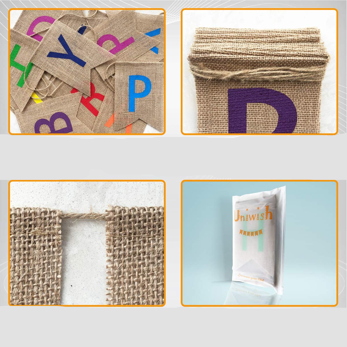(5m) Jute Happy Birthday Girlande Geburtstags Party Dekoration - Braun / Bunt