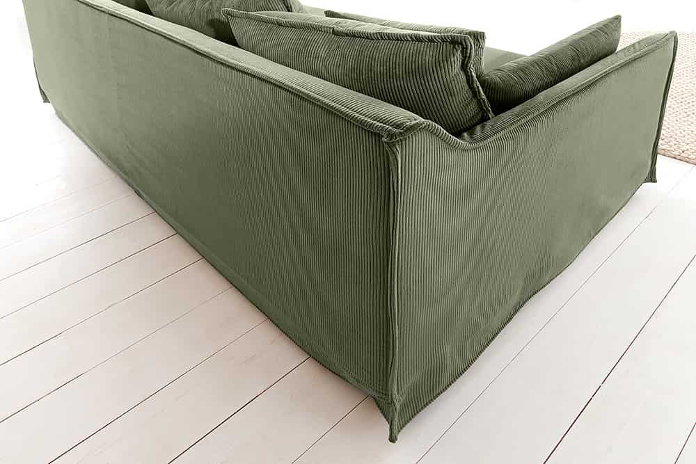 Großes 3-Sitzer Sofa HEAVEN 200cm grün Cord Federkern Hussensofa