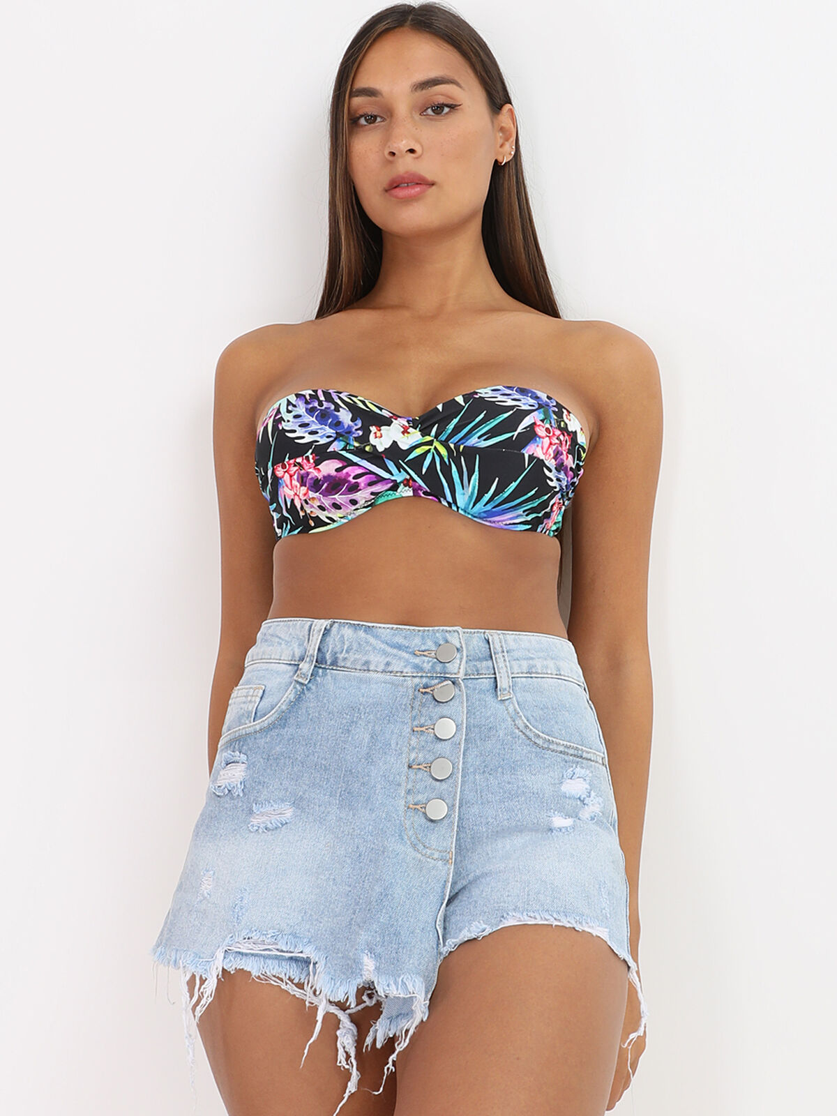 Jupe short en jeans destroy- Bleu clair