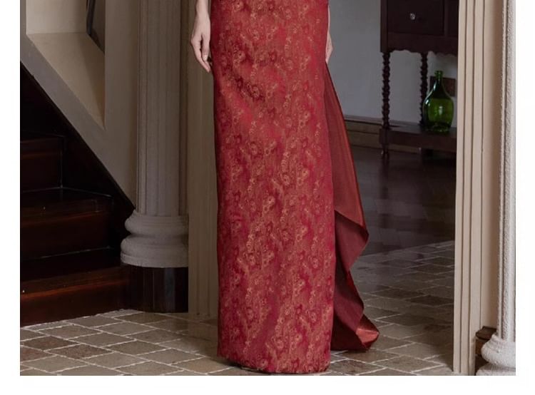 Fioridi - Strapless avondjurk met patroon en zijsplit