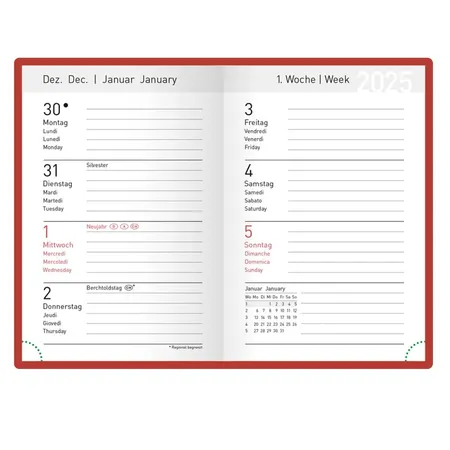 Idena Taschenkalender 2025 – A7, FSC® Mix, rot