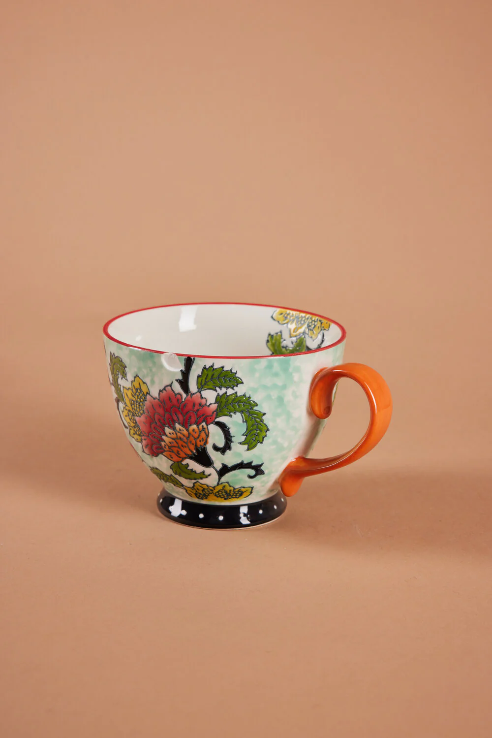 Bahne Interior  Håndmalet krus med blomster, orange - H9 cm.