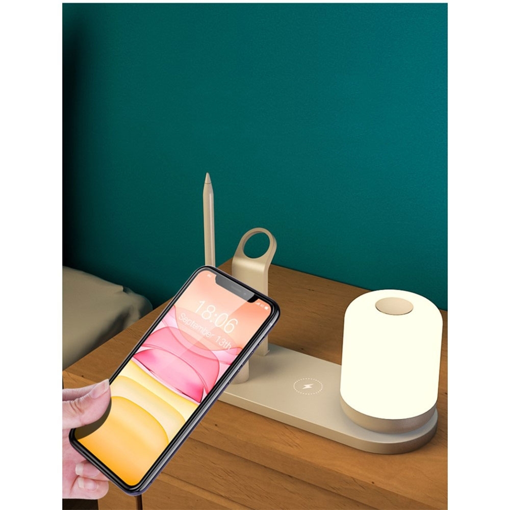 5in1 Qi Wireless Tisch Ständer Dockingstation für iPhone / AirPods / Apple Watch / Apple Pencil   Nachtlicht - Schwarz