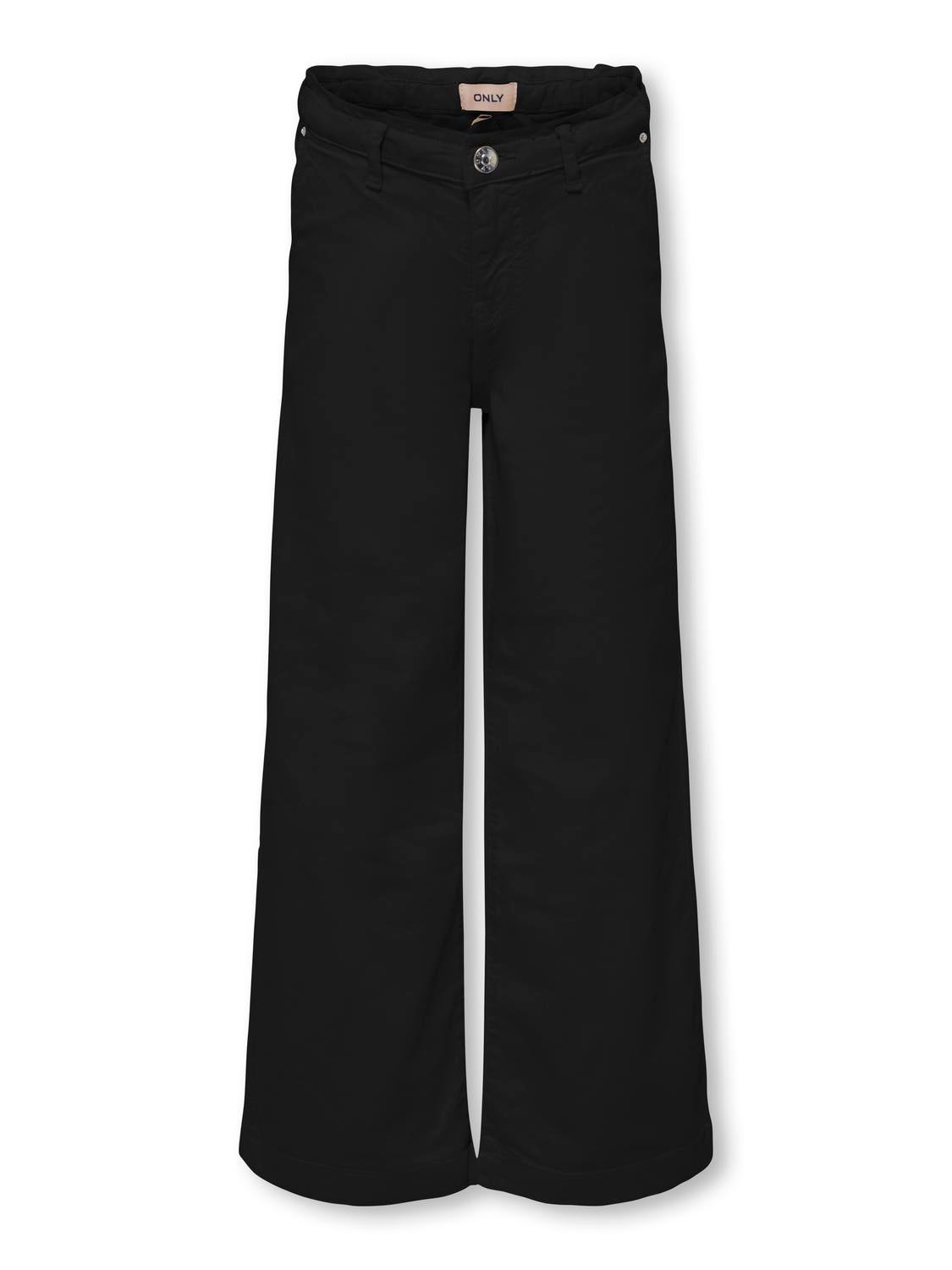 KOGNEW Mittlere Taille Verkürzt Hose mit weitem Beinschnitt Black