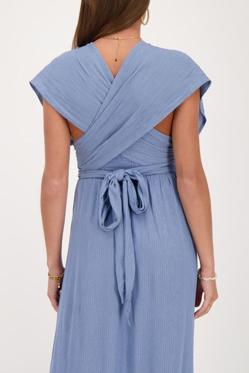 Blauwe multiway maxi jurk met lurex