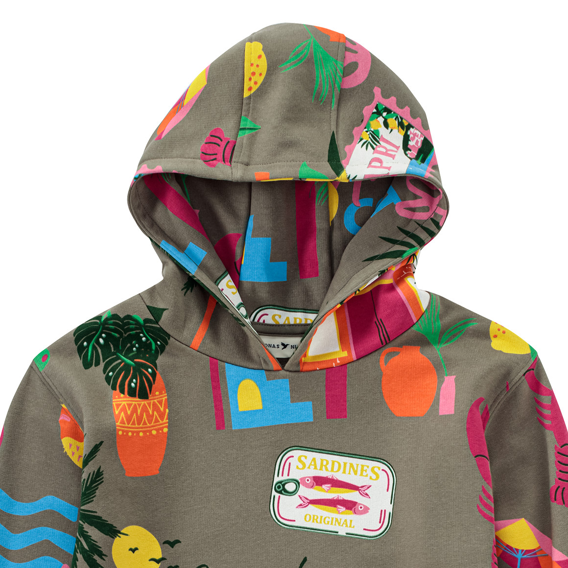 Jonas Nielsen Jungen Hoodie mit Urlaubs-Motiven dunkelgrün / bunt