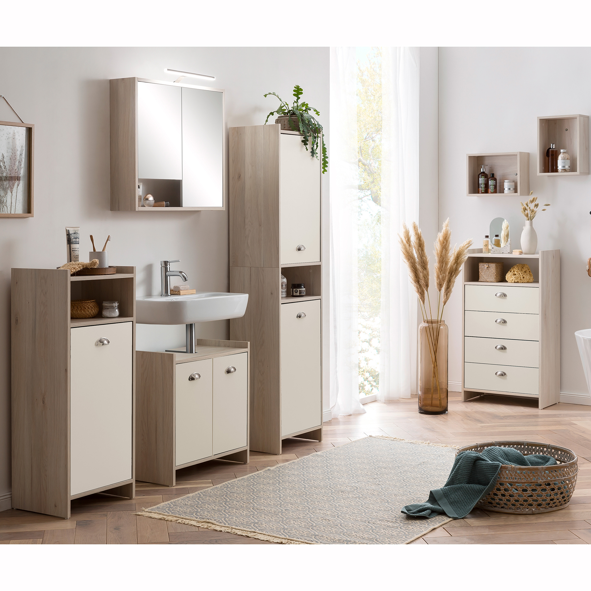 Hochschrank - cremebeige - Sandeiche - 40,2 cm