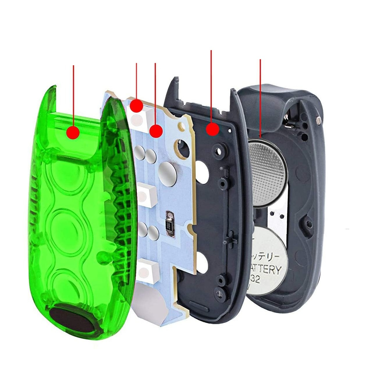 (3er Set) LED Sicherheits Licht Warnlicht für Velo / Joggen / Hunde (Inkl. Batterien CR2032) - Rot / Blau / Grün