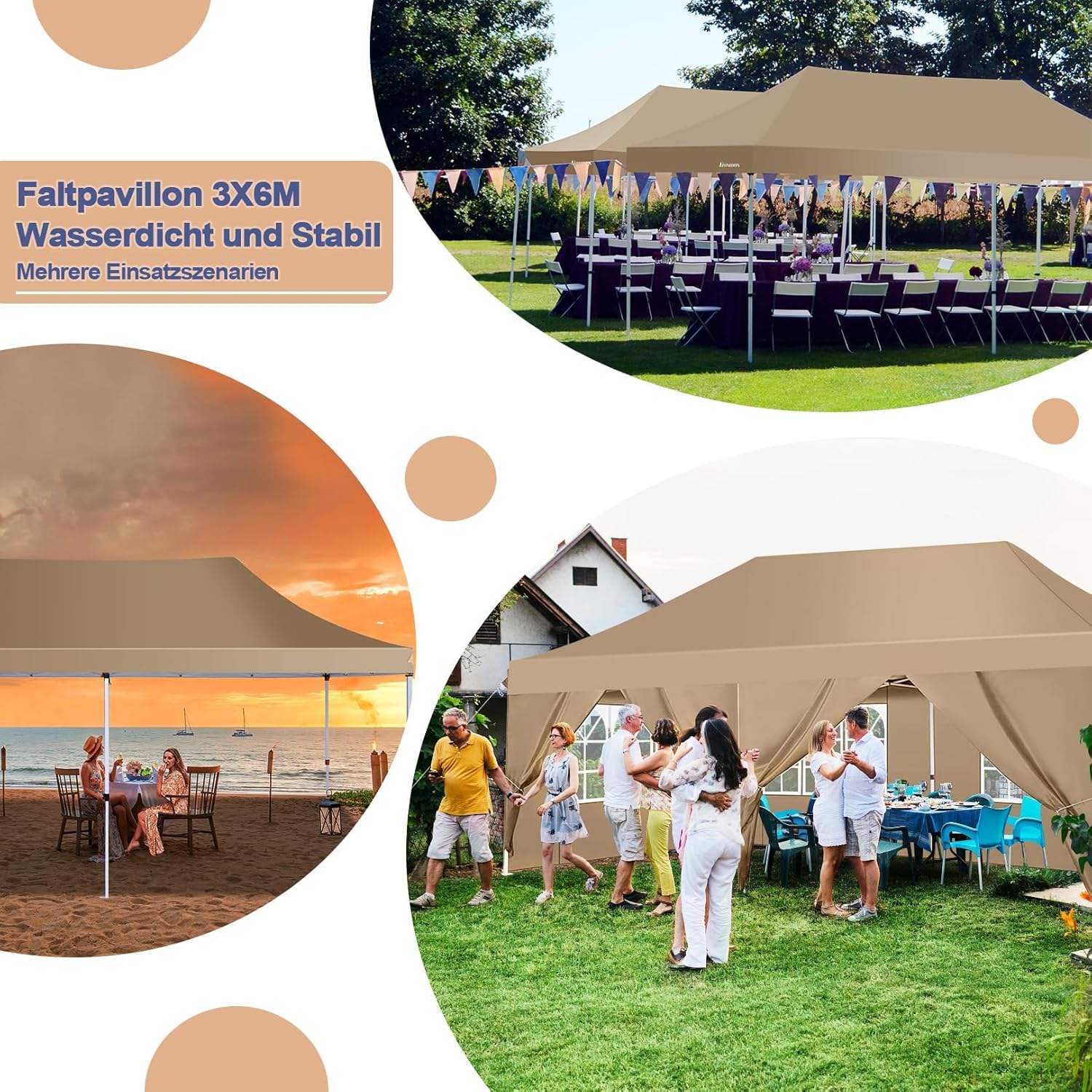 COBIZI Faltpavillon 3X6m Wasserdicht Stabil Pavillon 3x6m, Partyzelt Faltbar Anti-UV mit 6 Seitenwänden, Gartenpavillon Zelt für Hochzeiten, Freien, Garten
