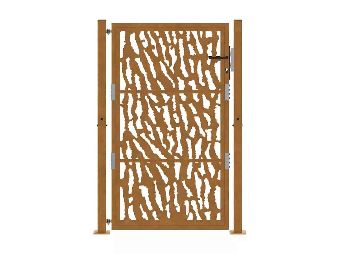 Porte de jardin acier résistant aux intempéries design tracés