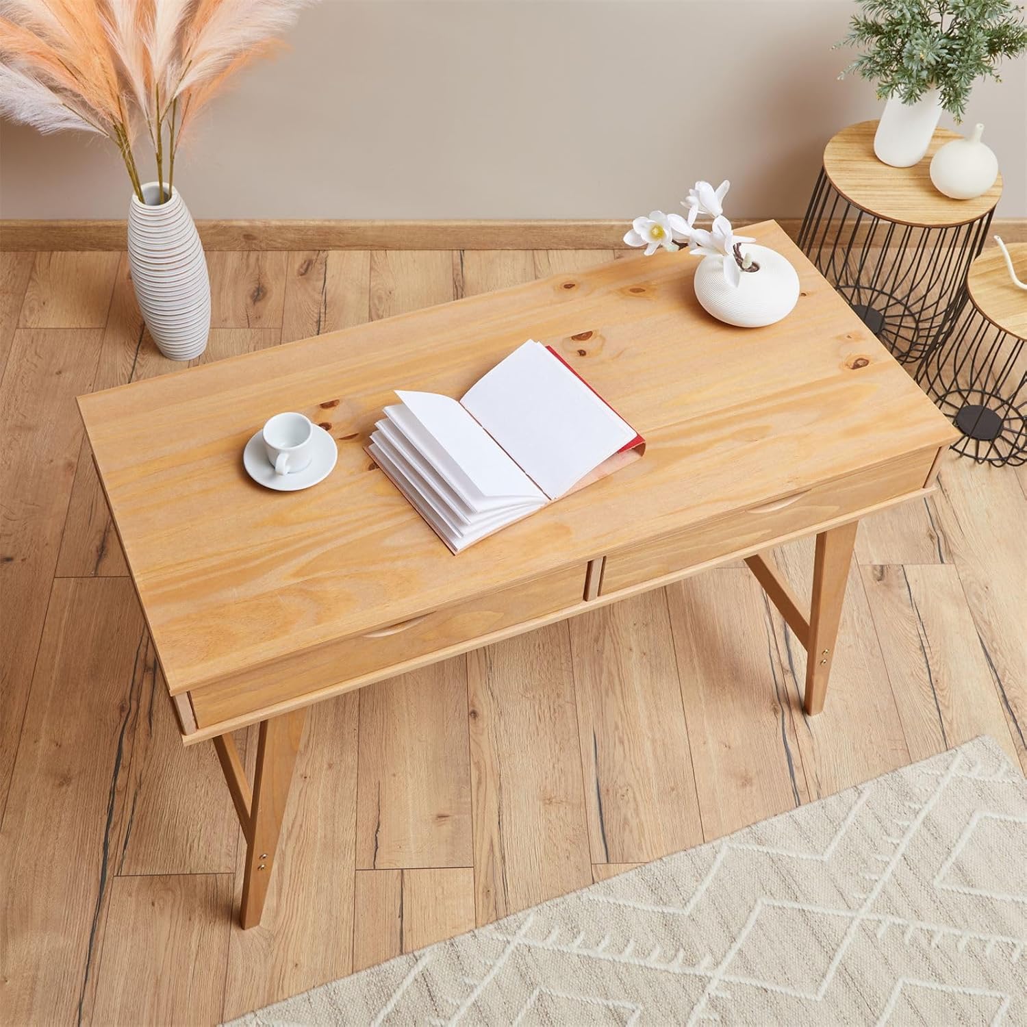 IDIMEX Schreibtisch Milo mit 2 Schubkasten, Massivholz, Eiche Farben stabil und langlebig, ideal für Home-Office, Schubladen für Stauraum