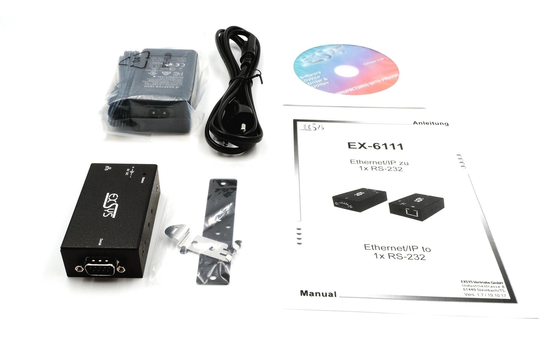 Serieller Geräteserver EX-6111-2 1-Port-RS-232<br>Ethernet zu 1x RS-232 port, inkl. 5V/4A Netzteil