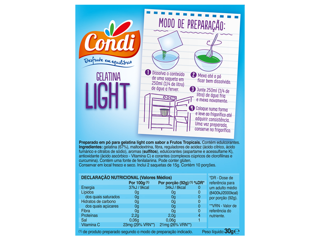 GELATINA CONDI LIGHT FRUTOS TROPICAIS 30G