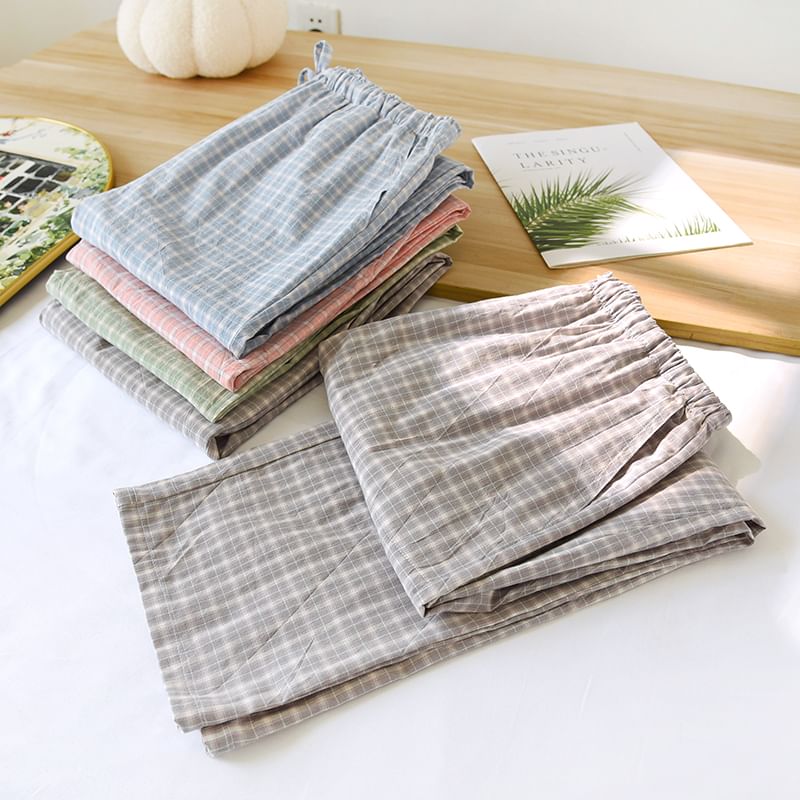 MelMount - Koppel bijpassende pyjamabroek met trekkoord in de taille, geruit en rechte pijpen (verschillende ontwerpen)