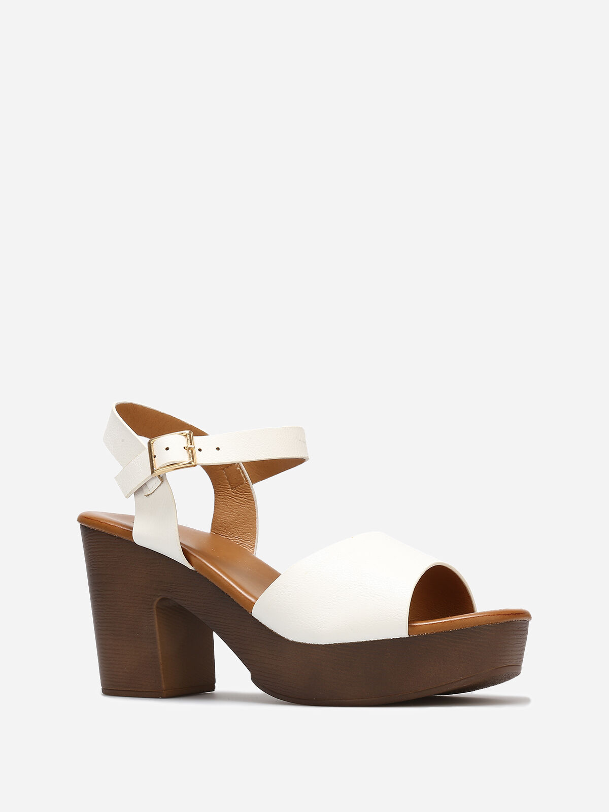 Sandales à plateforme effet bois- Blanc