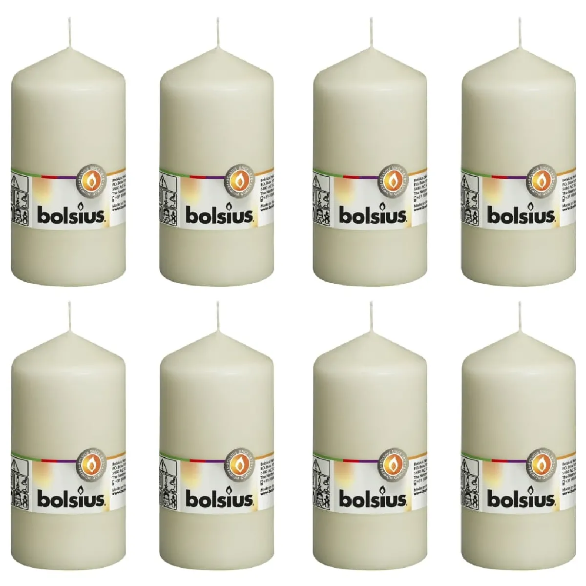 Bolsius Bougies Pilier - Ivoire - Lot de 8