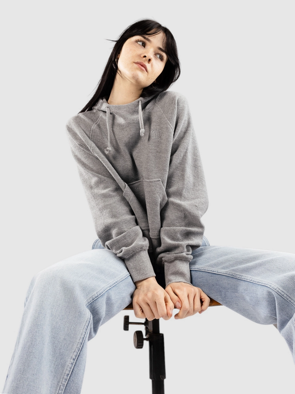 Ninth Hall Boxy Crop Reverse Terry Hoodie grey