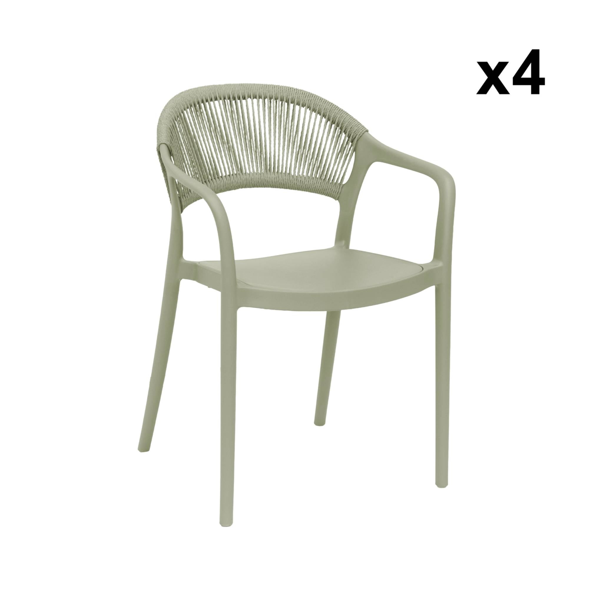 sweeek - Stapelbare tuinstoelen met touw-effect (set van 4)