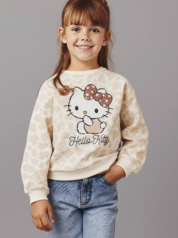 HELLO KITTY sweater met luipaardprint voor meisjes ecru