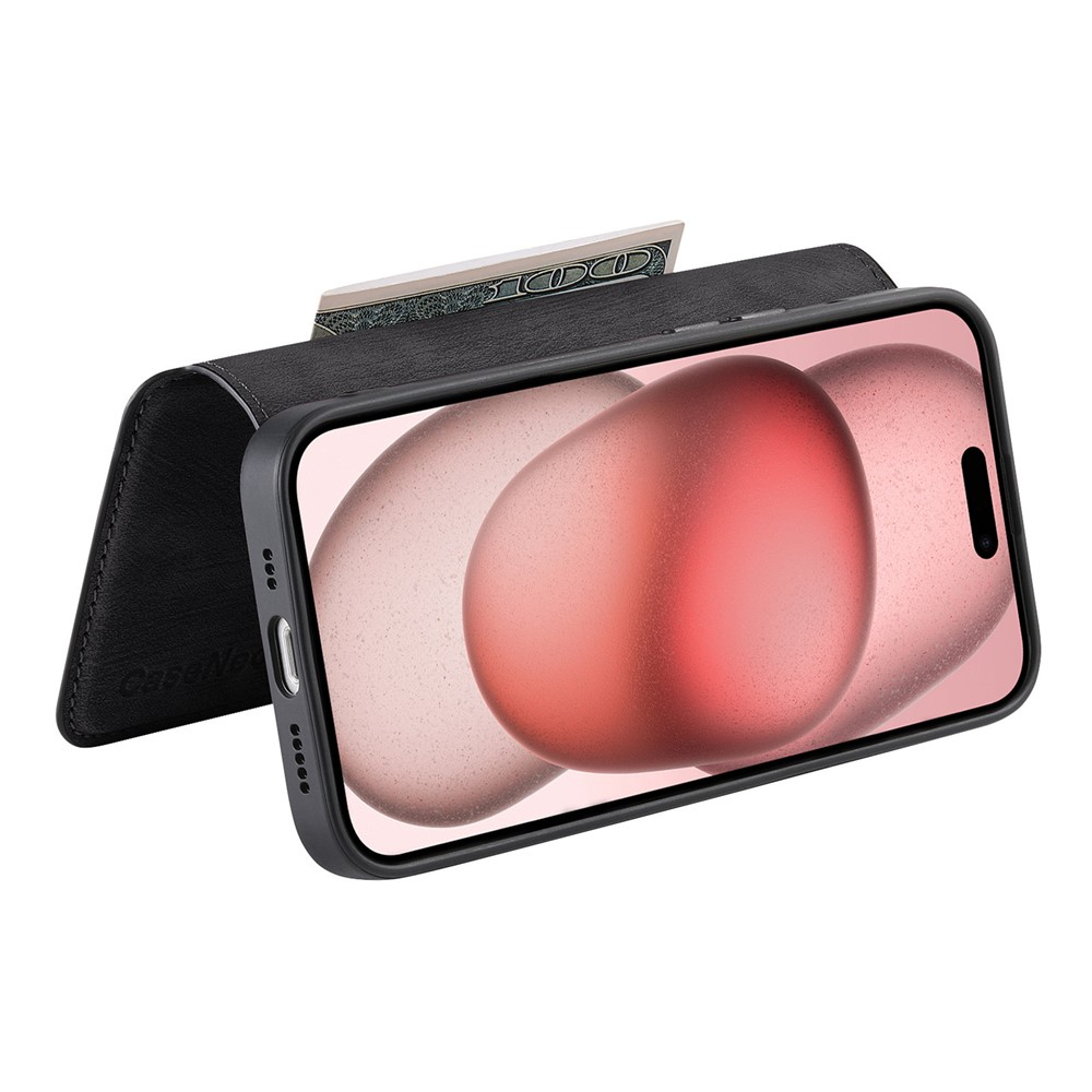 iPhone 16e MagSafe Leder Case Schutzhülle   Abnehmbare Tasche inkl. Kartenfächer - Schwarz