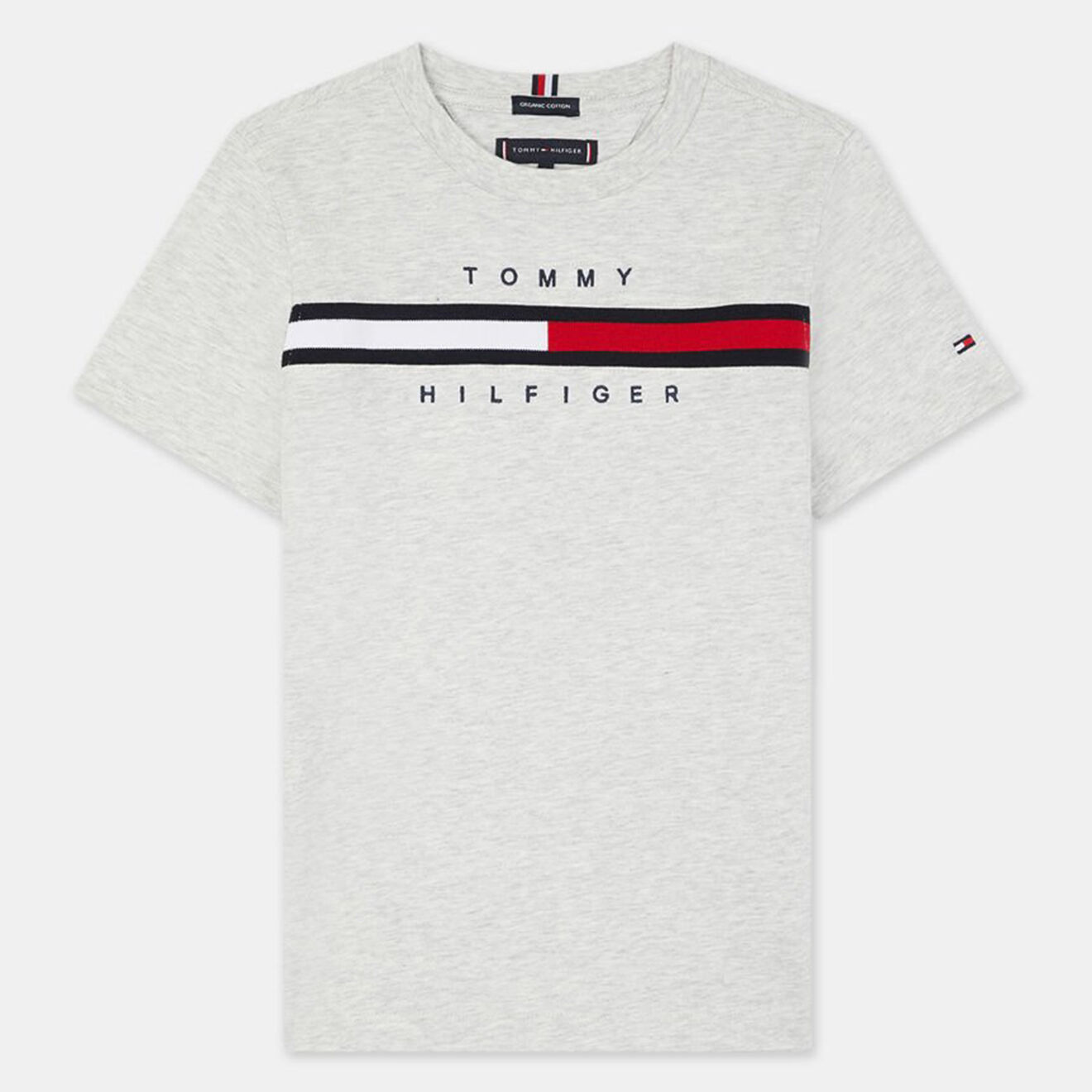 Tommy Hilfiger T-Shirt en Coton biologique à bande drapeau chiné gris