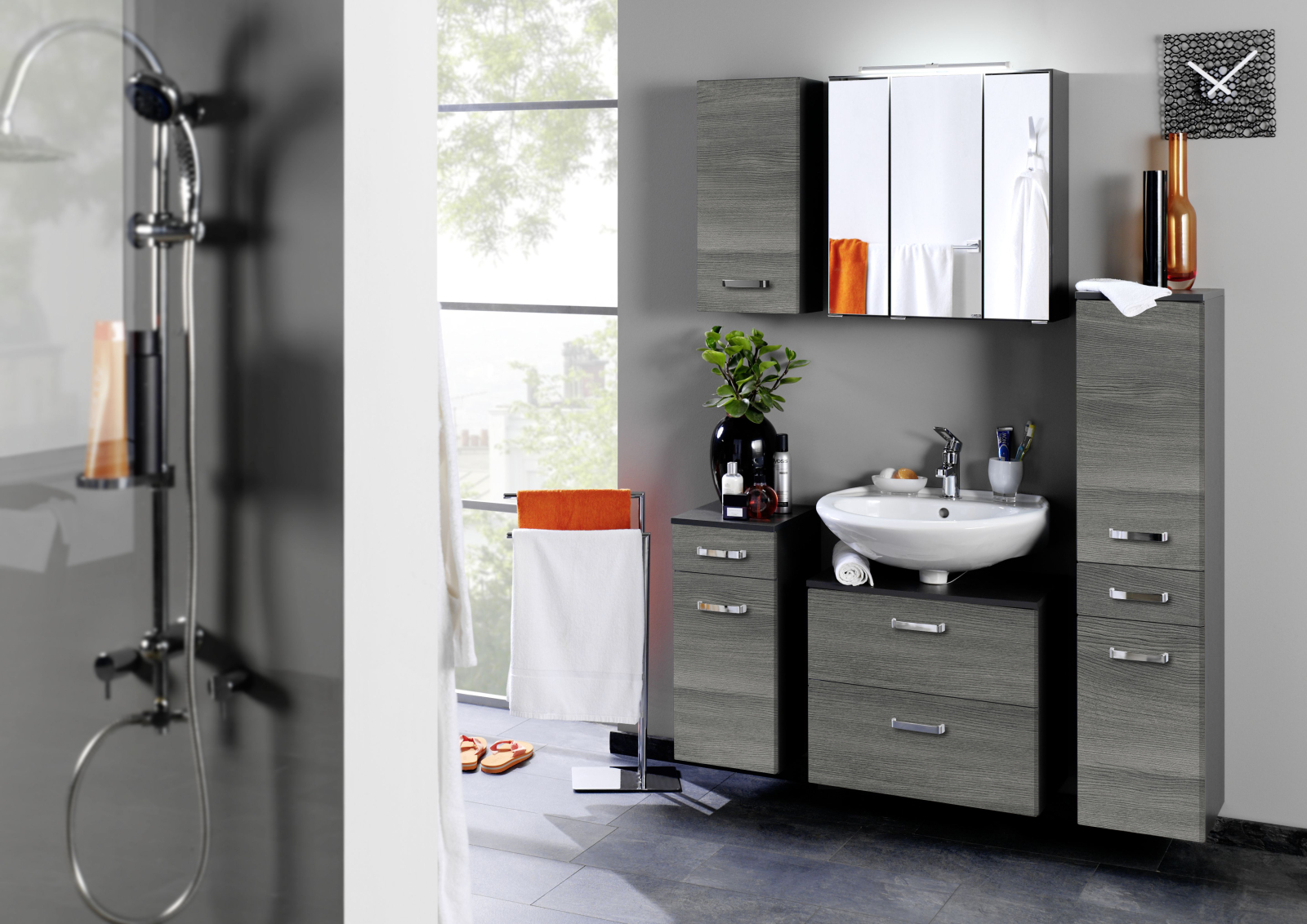 Waschbeckenunterschrank BOLOGNA - grafitgrau-Eiche rauchsilber - 70 cm