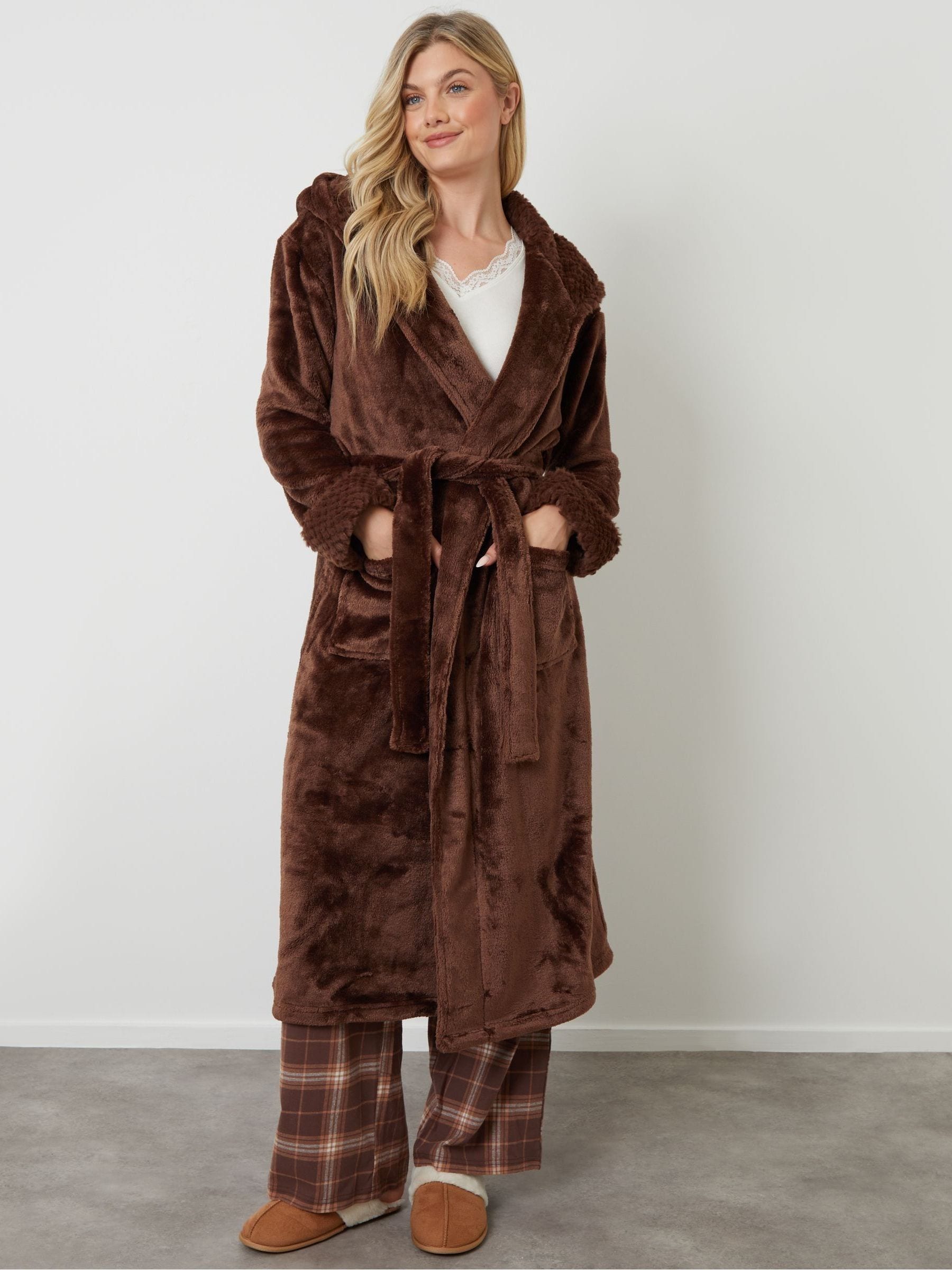Bruin - Threadbare Cosy Faux Fur Trim Dressing Gown