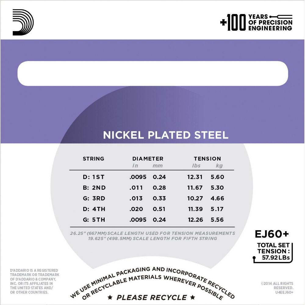 D'Addario EJ60+ snarenset voor vijf-snarige banjos