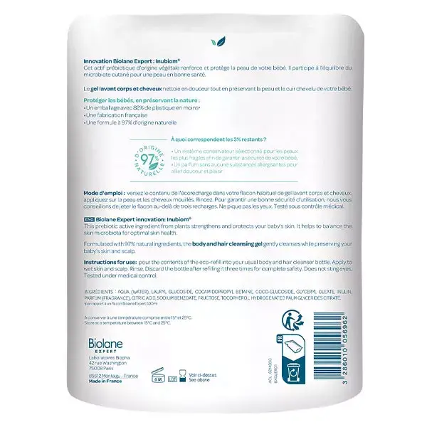 Biolane Expert - Gel para Corpo e Cabelo - Pele Sensível - Refil Ecológico - 500ml