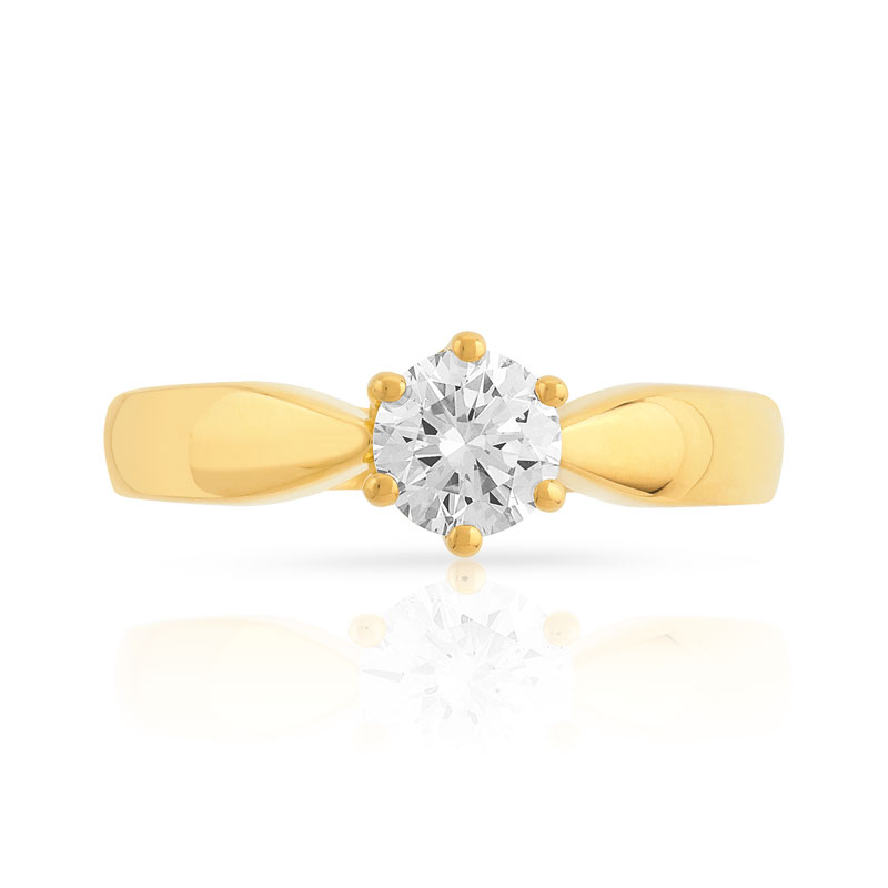 Bague Solitaire or 750 jaune diamant 0.50 ct H/SI