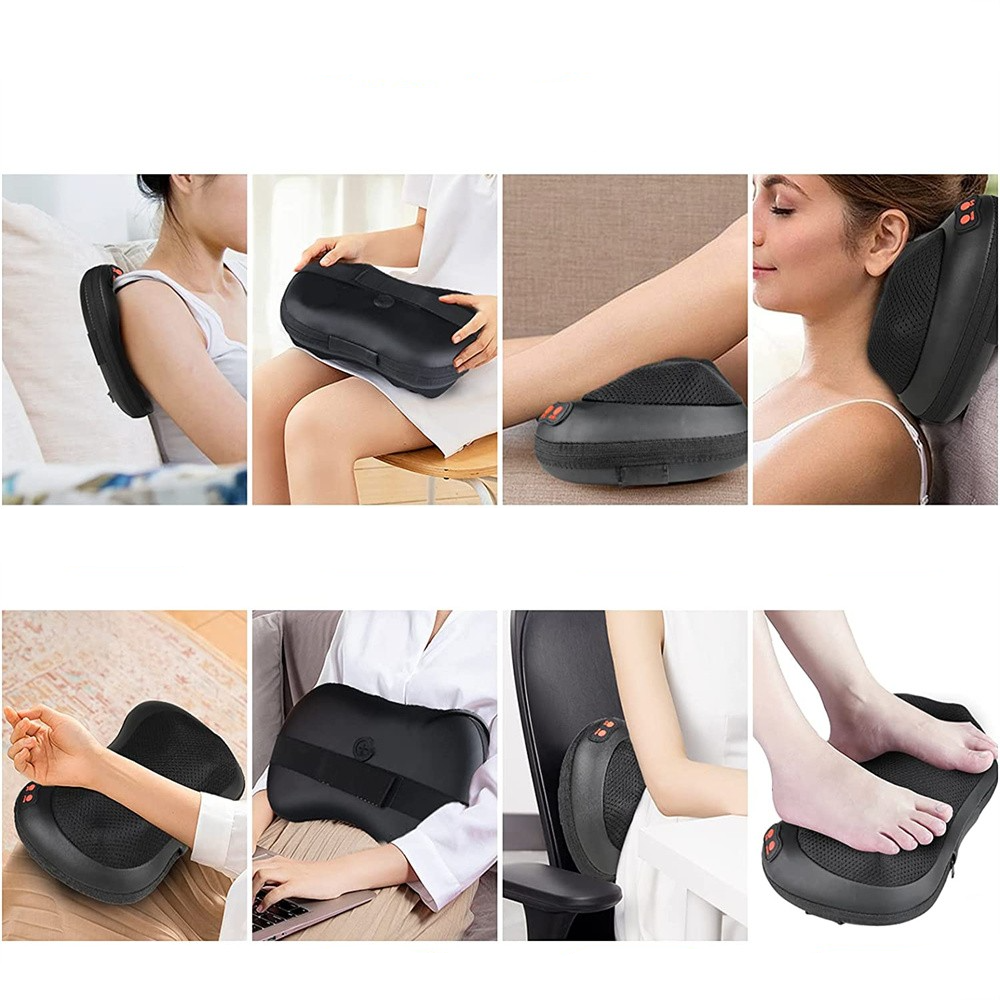 (31x19cm) Nacken Massage Kissen Tiefenknetmassage Massagegerät mit Wärmefunktion 4 Massagebälle - Schwarz