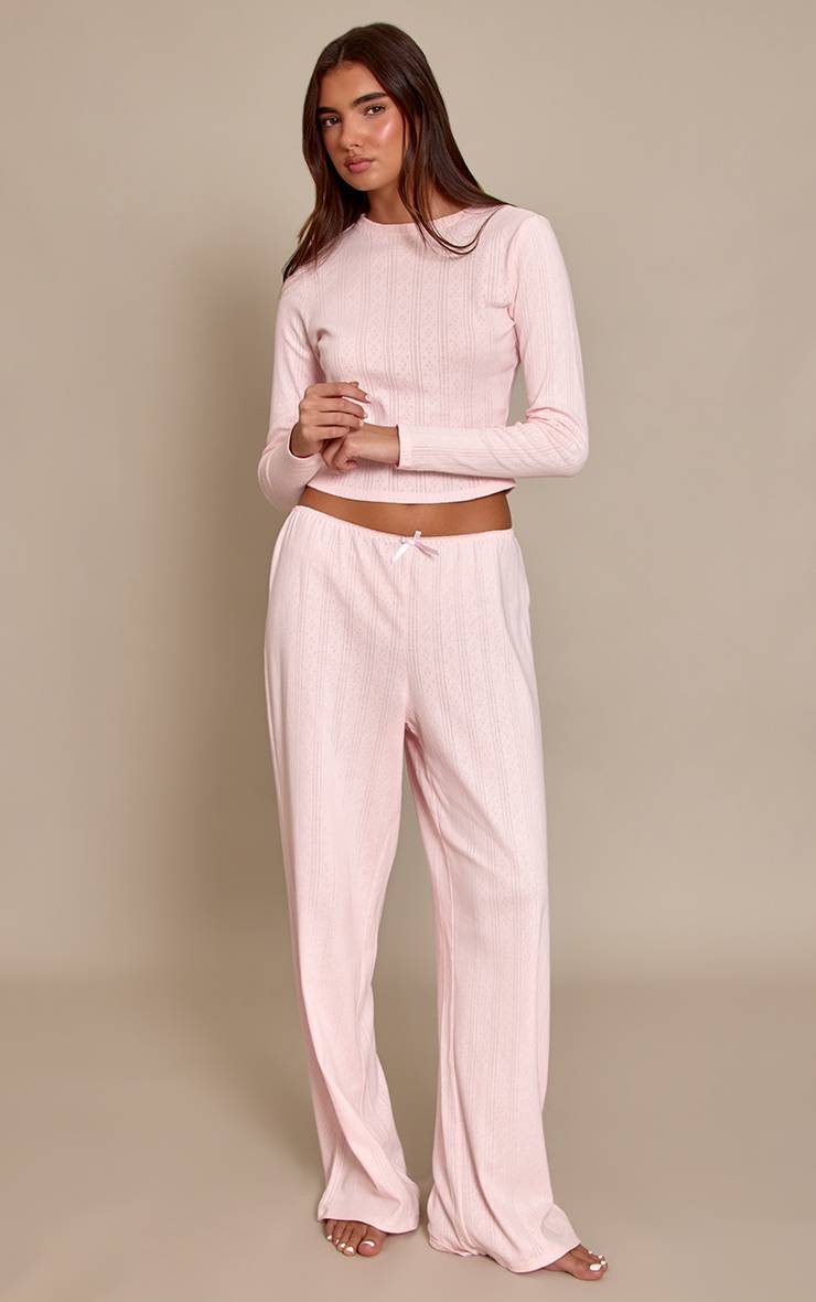 Rose Bébé Pantalon De Pyjama Blanc Pointelle À Motif Fleuri