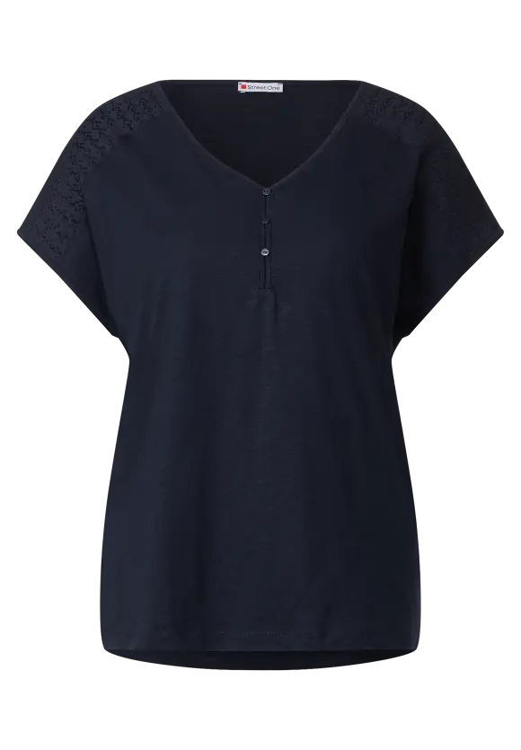 T-Shirt mit Spitzendetail - deep blue