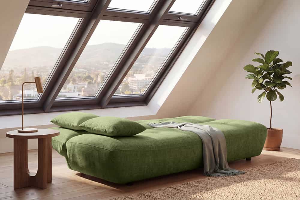 Modernes Schlafsofa ELYPSE 200cm grün Chenille 3-Sitzer Couch inkl. Kissen