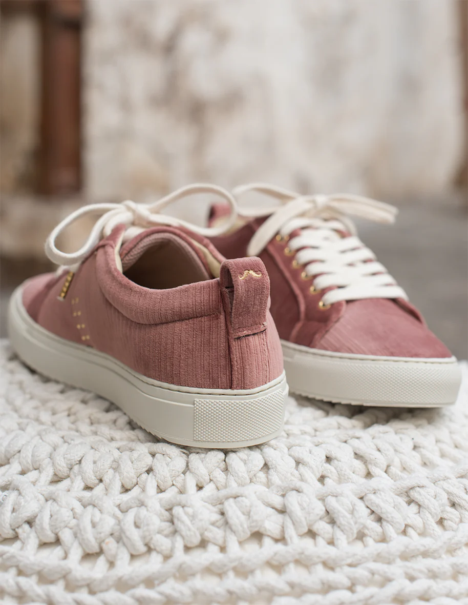 Baskets basses Brigitte - Velours Côtelé Rose