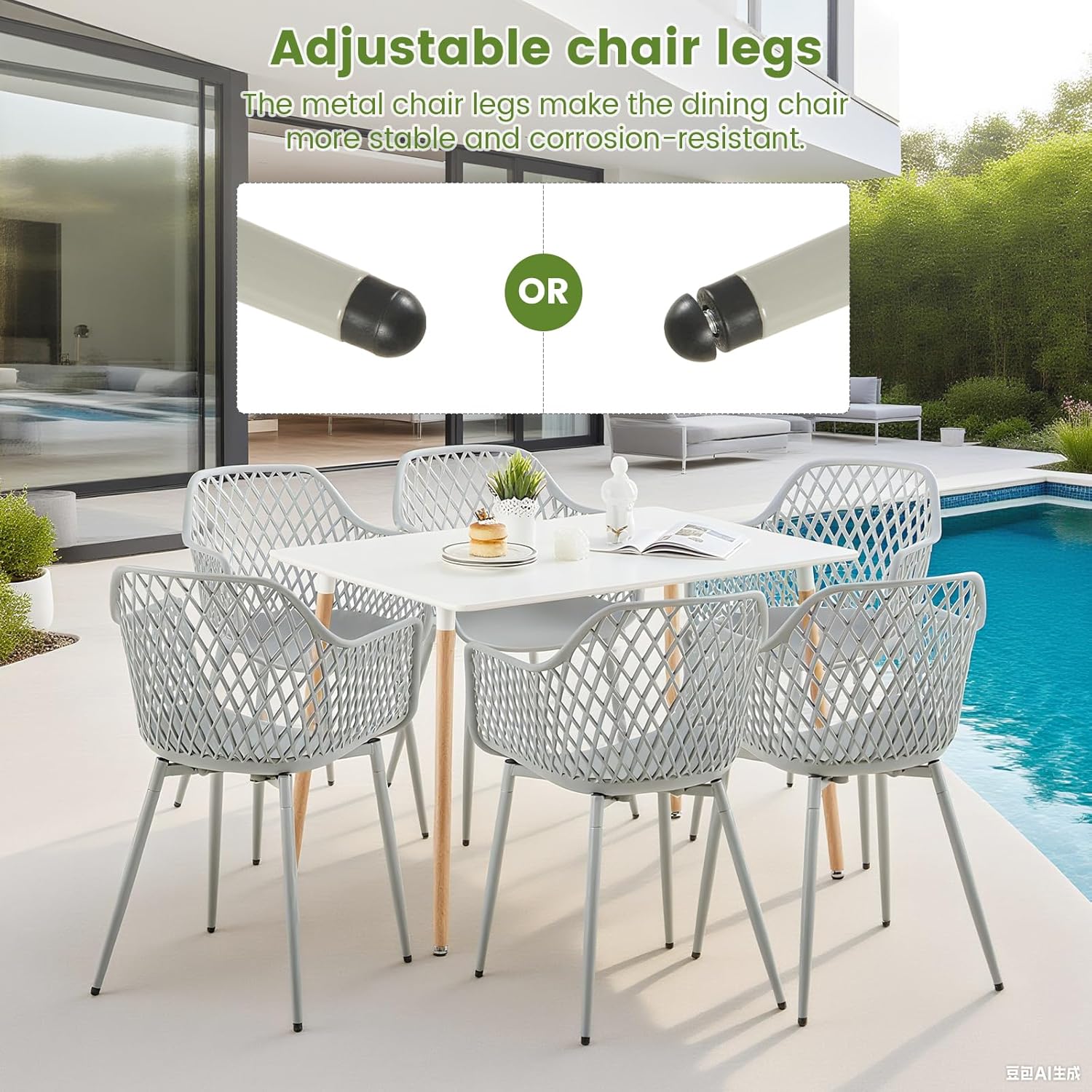 Gartenstühle 4er Set, Garten Sessel Outdoor, Gartenstuhl Kunststoff Terrassenstühle Balkonstühle, Metallstuhlbeine, 120 kg belastbar, Grau