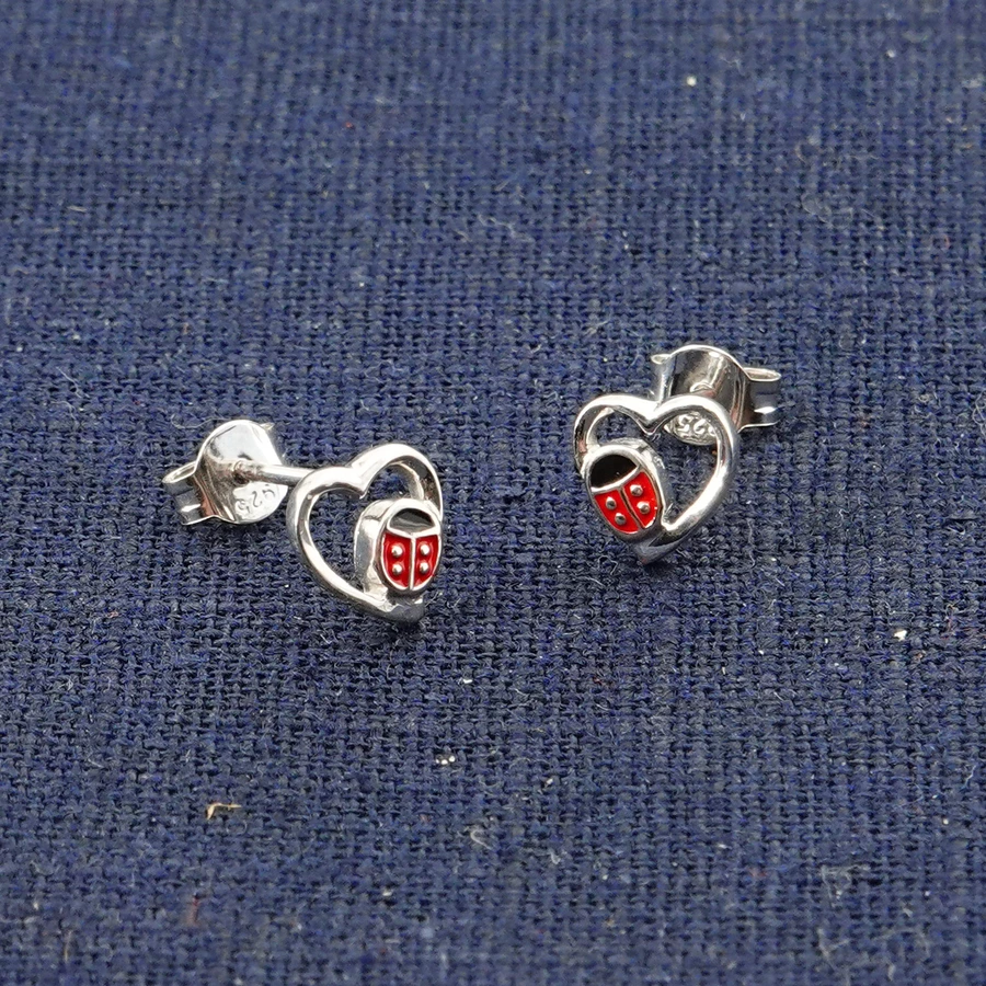 trendor Kinder-Ohrringe Silber 925 Ohrstecker HerzMarienkäfer silver