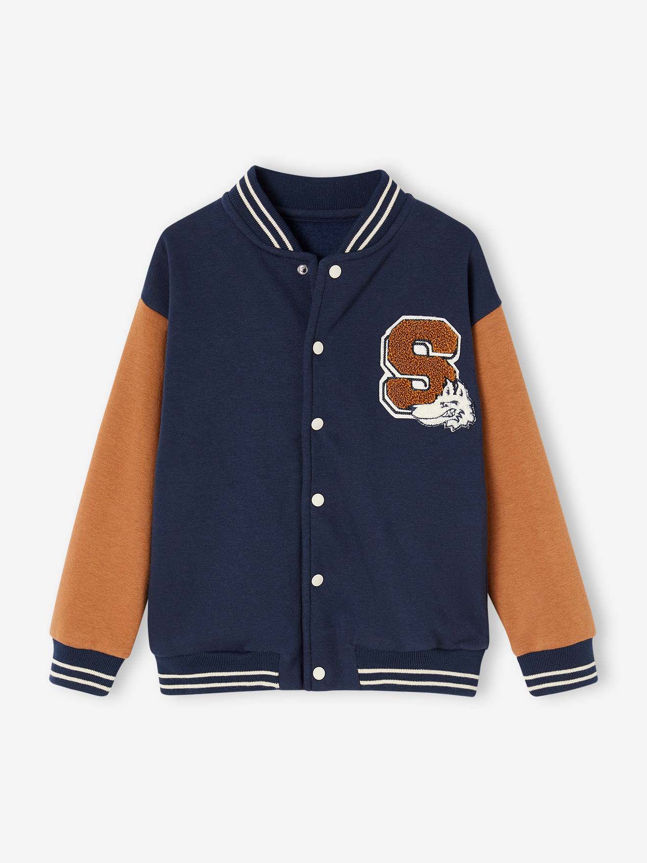 Casaco teddy azul marinho com estampa nas costas para meninos
