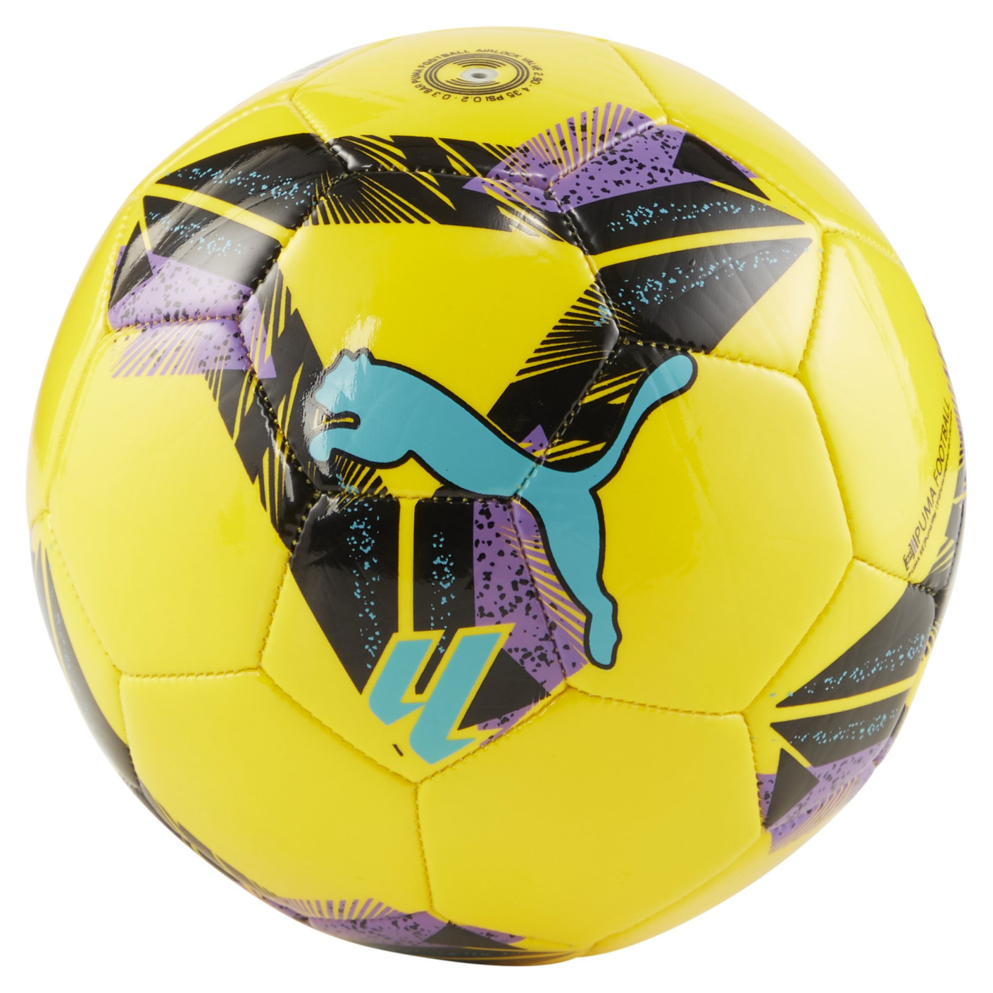 PUMA Orbita LaLiga 1 MS Mini Voetbal Maat 1 Geel Zwart Paars