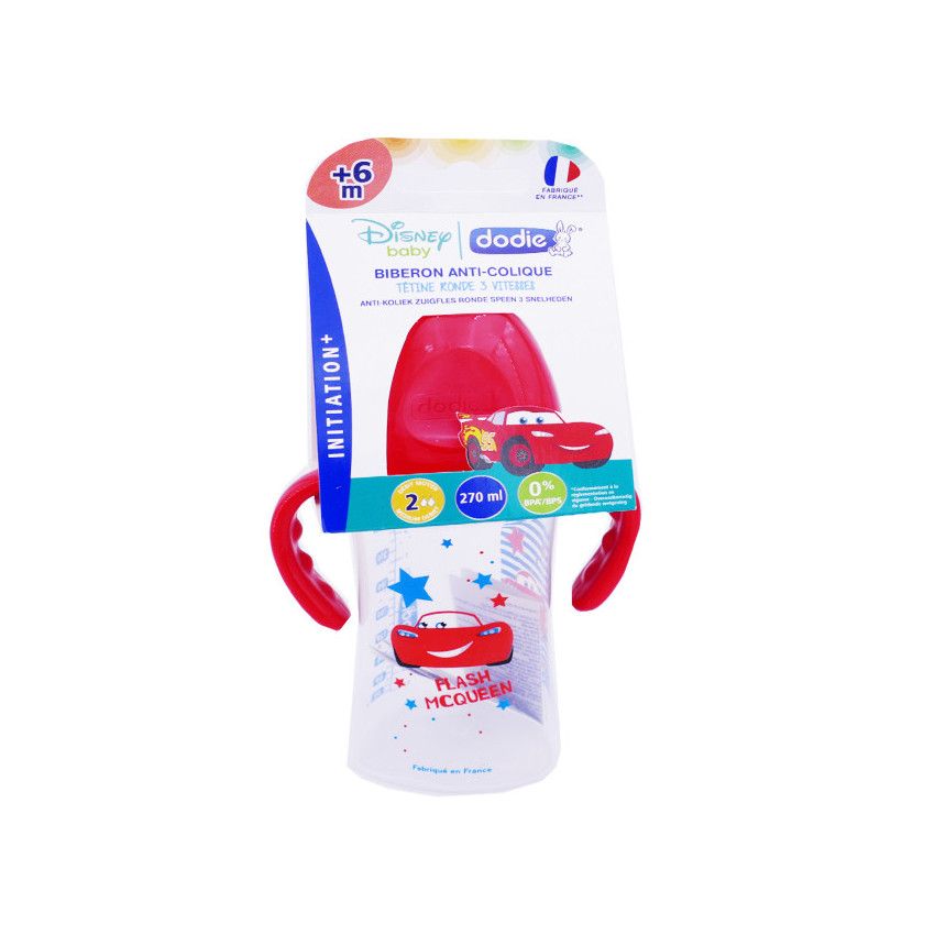 Biberon anti-coliques +6mois Inititation+ 270 ml avec anses Cars - Ecru