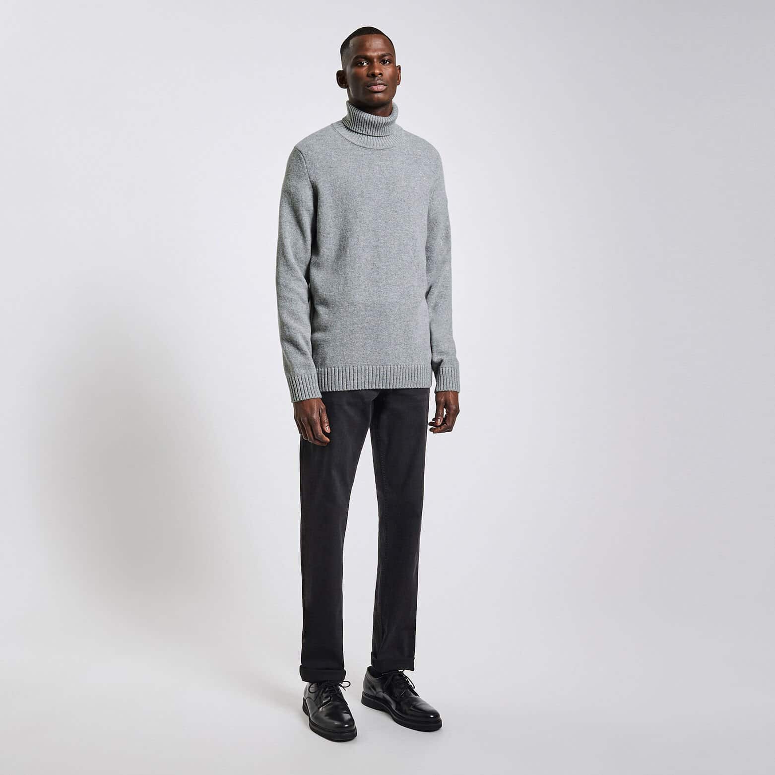Pull col roulé en laine Gris moyen