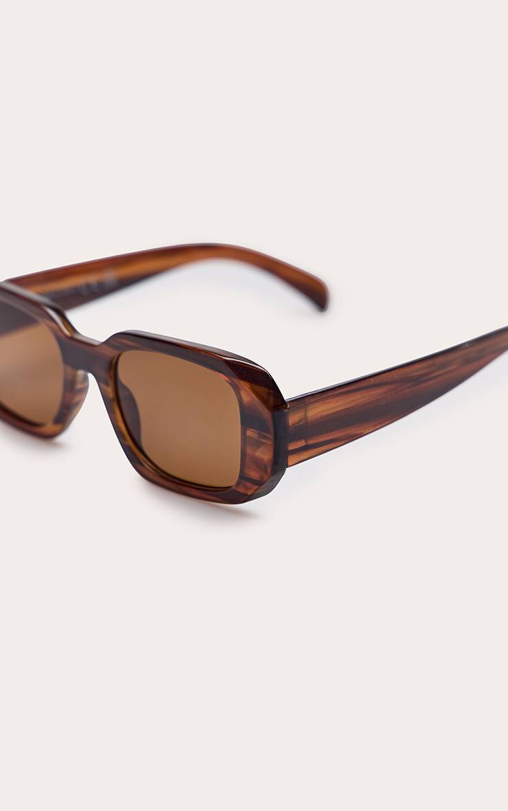 Marron Lunettes De Soleil À Monture Carrée Angulaire Effet Marbre