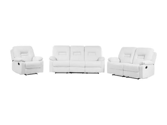 Ensemble canapés et fauteuil en cuir PU blanc 6 places BERGEN