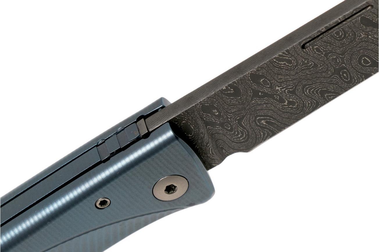 LionSteel Thrill TL-D-BL Damascus, Blue Titanium Integral Slipjoint zakmes