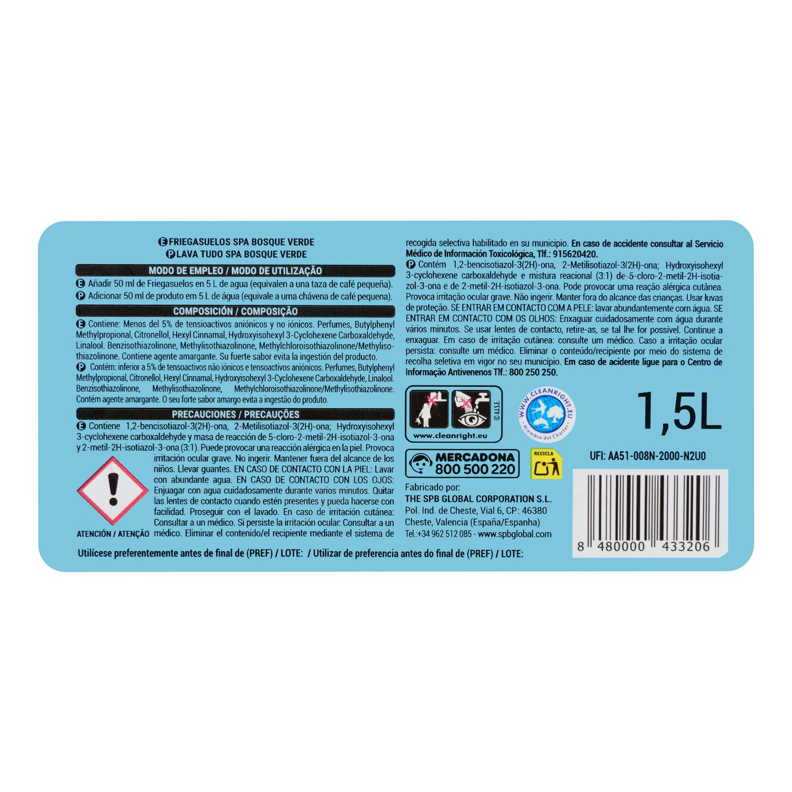 Nettoyant liquide pour sols Green Forest Spa