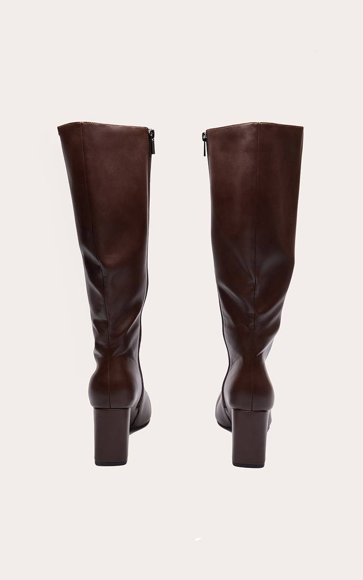 Chocolat Bottes Hautes Au Genou À Talon Bloc Bout Carré En Synthétiquecuir