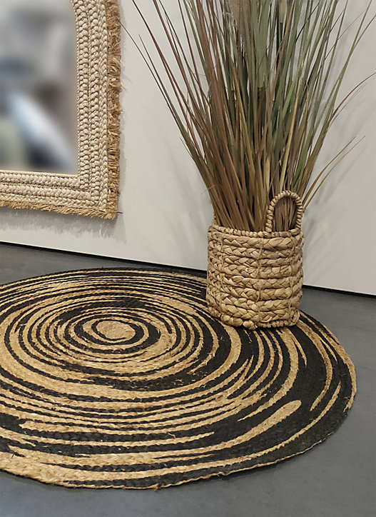 Tapis jute imprimé noir et naturel ⌀80cm